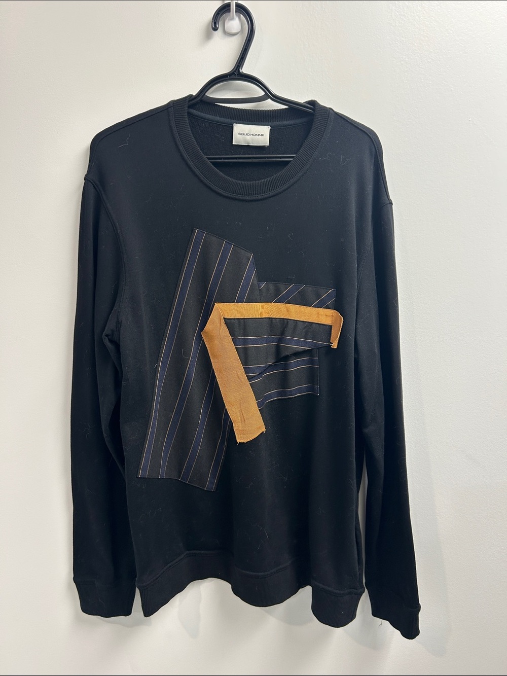 Solid Homme Patchwork Sweatshirt with Mustard Accent